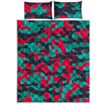 Pink Teal And Black Camouflage Print Quilt Bed Set