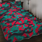 Pink Teal And Black Camouflage Print Quilt Bed Set