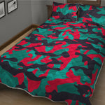 Pink Teal And Black Camouflage Print Quilt Bed Set