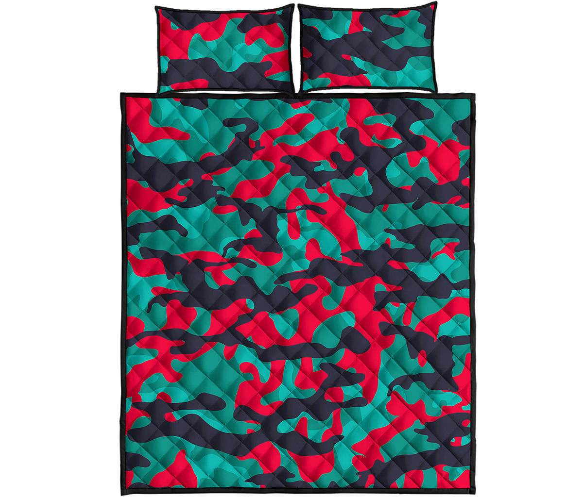 Pink Teal And Black Camouflage Print Quilt Bed Set