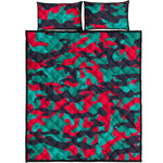 Pink Teal And Black Camouflage Print Quilt Bed Set