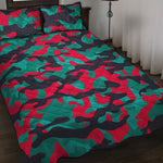 Pink Teal And Black Camouflage Print Quilt Bed Set