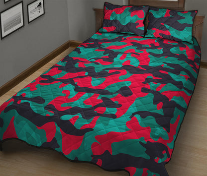 Pink Teal And Black Camouflage Print Quilt Bed Set