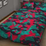 Pink Teal And Black Camouflage Print Quilt Bed Set