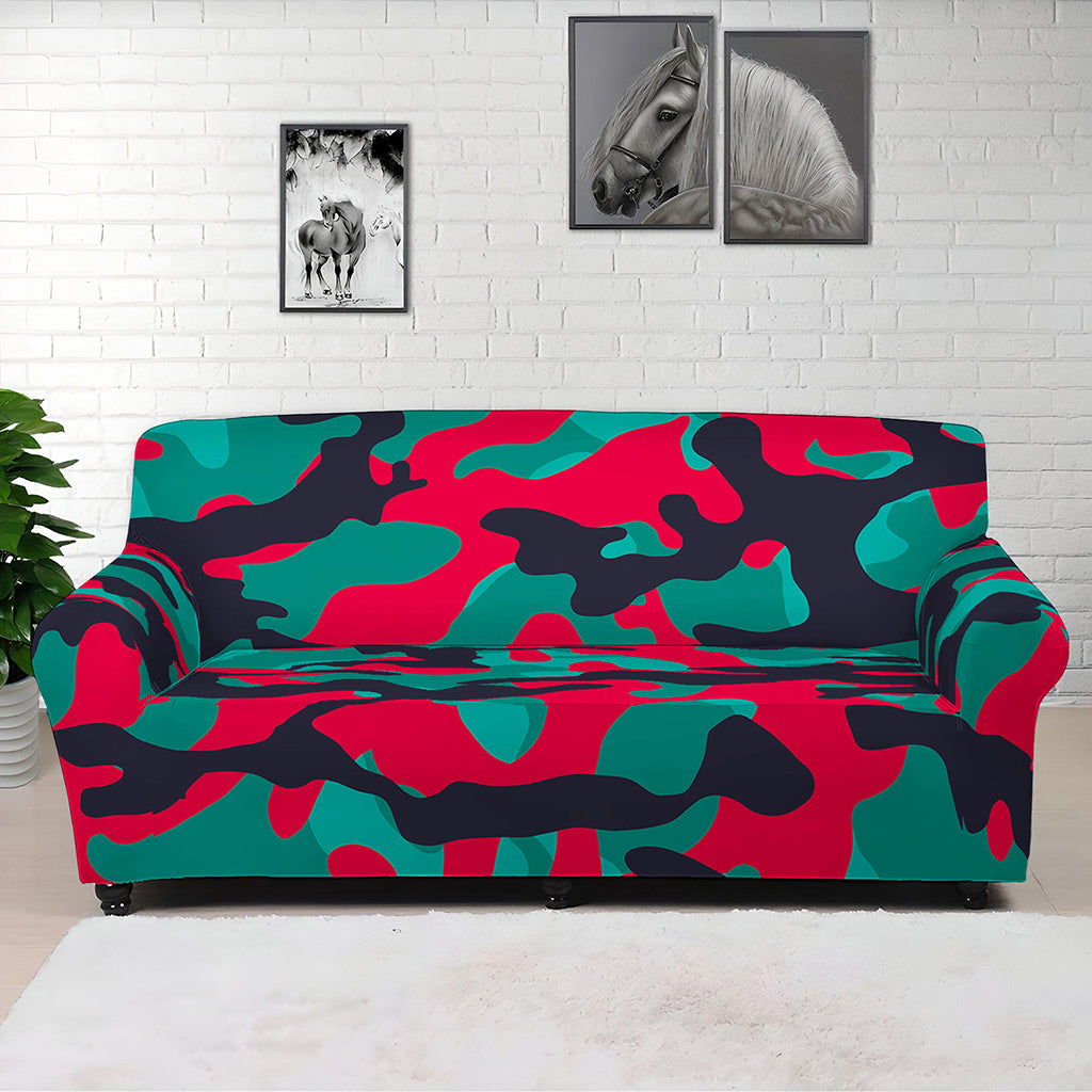 Pink Teal And Black Camouflage Print Sofa Cover