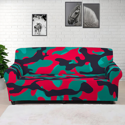 Pink Teal And Black Camouflage Print Sofa Cover