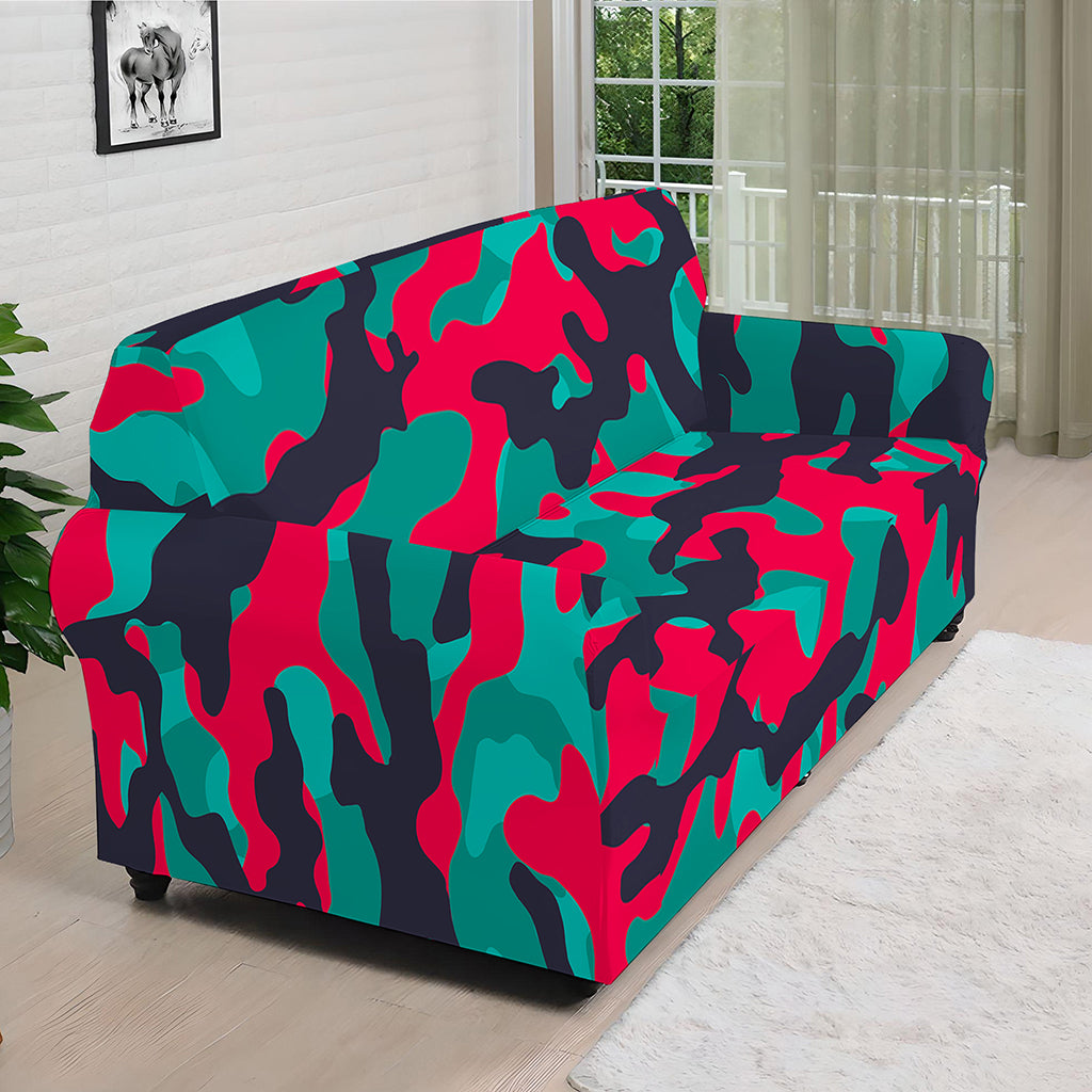 Pink Teal And Black Camouflage Print Sofa Cover