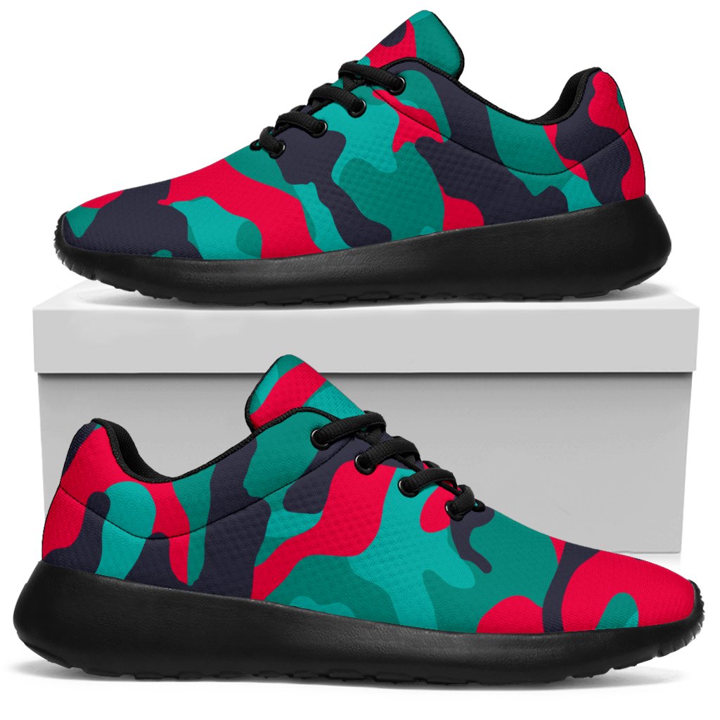 Pink Teal And Black Camouflage Print Sport Shoes GearFrost