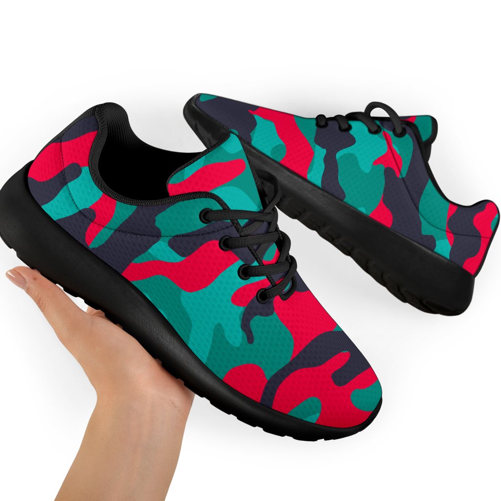 Pink Teal And Black Camouflage Print Sport Shoes GearFrost