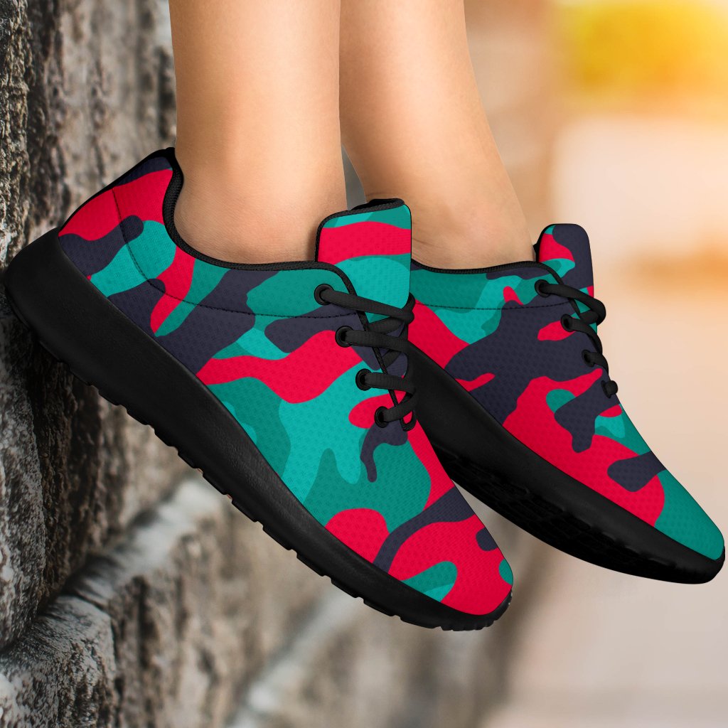 Pink Teal And Black Camouflage Print Sport Shoes GearFrost