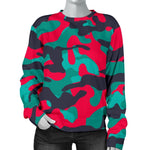 Pink Teal And Black Camouflage Print Women's Crewneck Sweatshirt GearFrost