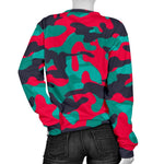 Pink Teal And Black Camouflage Print Women's Crewneck Sweatshirt GearFrost