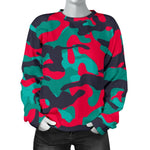 Pink Teal And Black Camouflage Print Women's Crewneck Sweatshirt GearFrost
