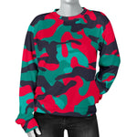 Pink Teal And Black Camouflage Print Women's Crewneck Sweatshirt GearFrost