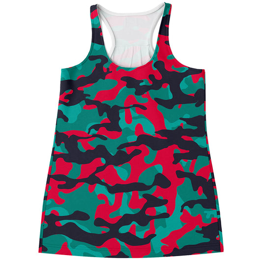 Pink Teal And Black Camouflage Print Women's Racerback Tank Top
