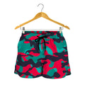 Pink Teal And Black Camouflage Print Women's Shorts