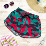 Pink Teal And Black Camouflage Print Women's Shorts