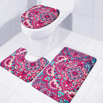 Pink Teal Bohemian Mandala Pattern Print 3 Piece Bath Mat Set