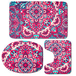 Pink Teal Bohemian Mandala Pattern Print 3 Piece Bath Mat Set