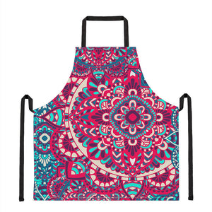 Pink Teal Bohemian Mandala Pattern Print Apron