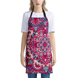 Pink Teal Bohemian Mandala Pattern Print Apron