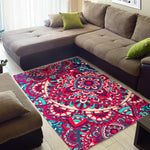 Pink Teal Bohemian Mandala Pattern Print Area Rug GearFrost