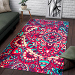 Pink Teal Bohemian Mandala Pattern Print Area Rug GearFrost