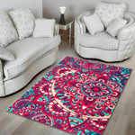 Pink Teal Bohemian Mandala Pattern Print Area Rug GearFrost