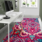 Pink Teal Bohemian Mandala Pattern Print Area Rug GearFrost