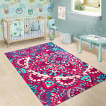 Pink Teal Bohemian Mandala Pattern Print Area Rug GearFrost