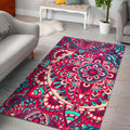 Pink Teal Bohemian Mandala Pattern Print Floor Mat