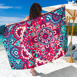 Pink Teal Bohemian Mandala Pattern Print Beach Sarong Wrap