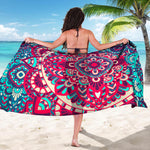 Pink Teal Bohemian Mandala Pattern Print Beach Sarong Wrap