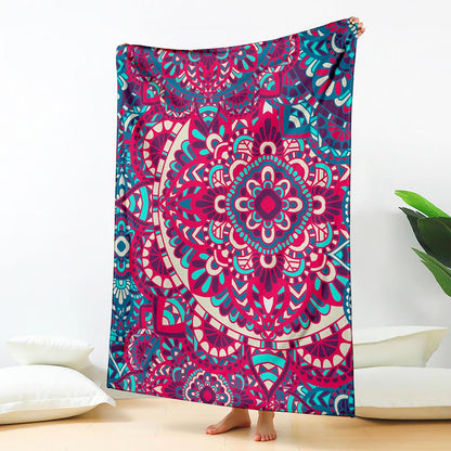 Pink Teal Bohemian Mandala Pattern Print Blanket