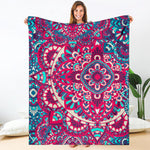 Pink Teal Bohemian Mandala Pattern Print Blanket