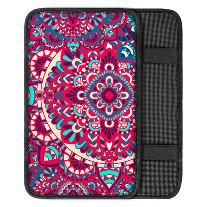 Pink Teal Bohemian Mandala Pattern Print Car Center Console Cover
