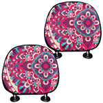 Pink Teal Bohemian Mandala Pattern Print Car Headrest Covers