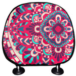 Pink Teal Bohemian Mandala Pattern Print Car Headrest Covers