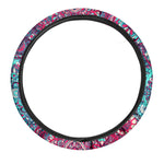 Pink Teal Bohemian Mandala Pattern Print Car Steering Wheel Cover