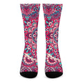 Pink Teal Bohemian Mandala Pattern Print Crew Socks