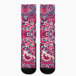 Pink Teal Bohemian Mandala Pattern Print Crew Socks