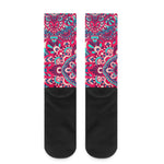 Pink Teal Bohemian Mandala Pattern Print Crew Socks