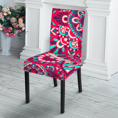 Pink Teal Bohemian Mandala Pattern Print Dining Chair Slipcover