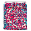 Pink Teal Bohemian Mandala Pattern Print Duvet Cover Bedding Set