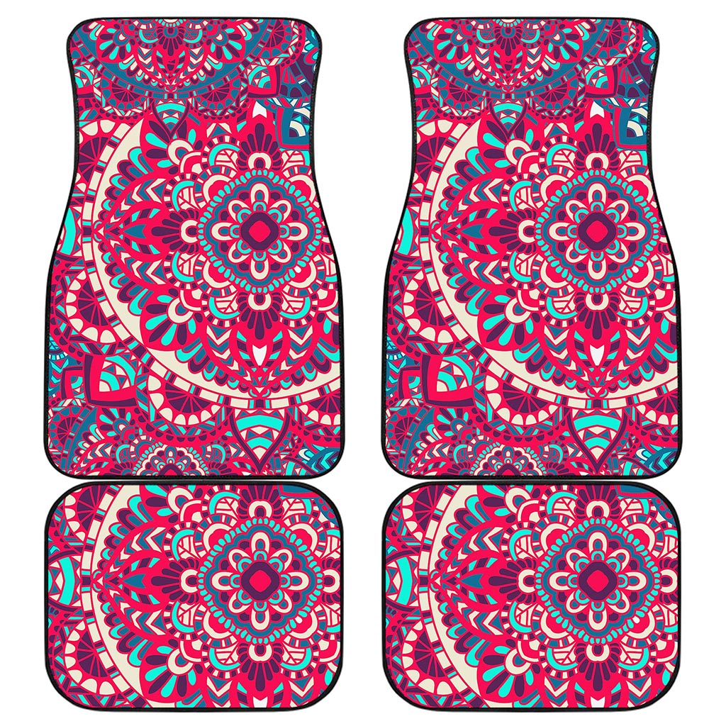 Pink Teal Bohemian Mandala Pattern Print Front and Back Car Floor Mats