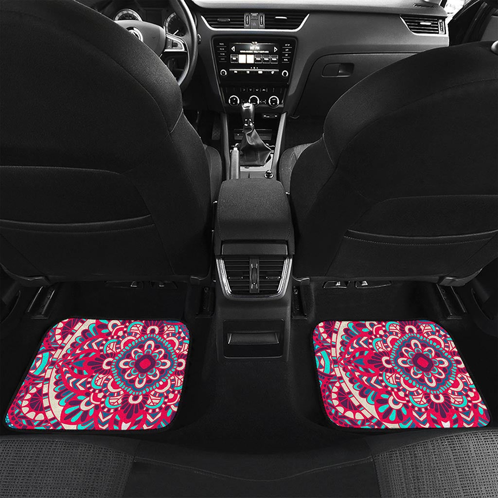 Pink Teal Bohemian Mandala Pattern Print Front and Back Car Floor Mats