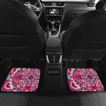 Pink Teal Bohemian Mandala Pattern Print Front and Back Car Floor Mats