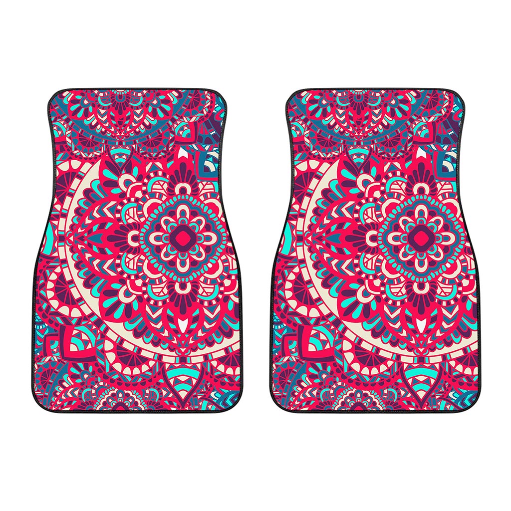 Pink Teal Bohemian Mandala Pattern Print Front Car Floor Mats