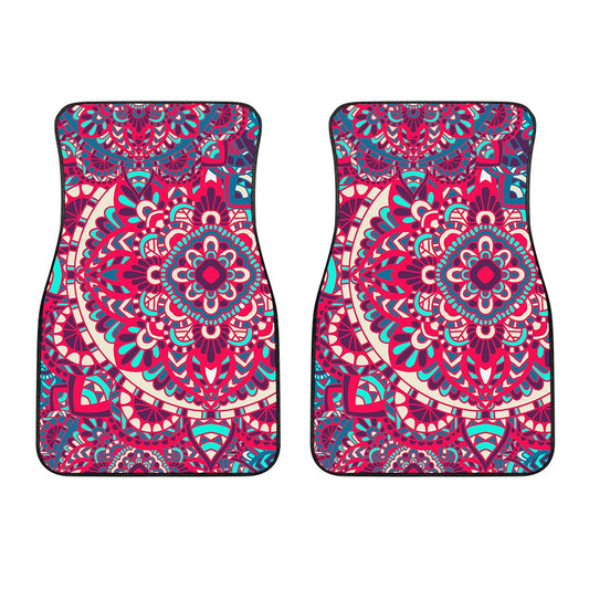 Pink Teal Bohemian Mandala Pattern Print Front Car Floor Mats
