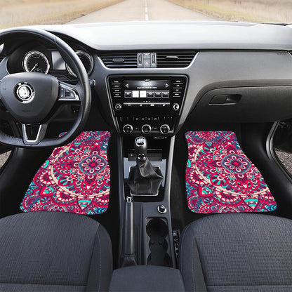 Pink Teal Bohemian Mandala Pattern Print Front Car Floor Mats
